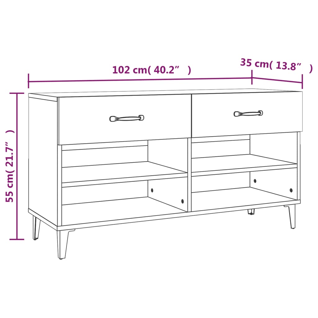 Schoenenkast 02X35X55 Cm Bewerkt Hout Hoogglans wit