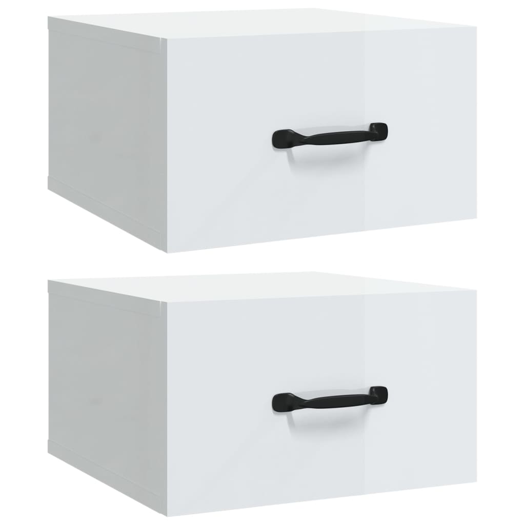Nachtkastjes 2 st wandgemonteerd 35x35x20 cm hoogglans wit