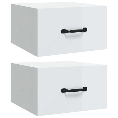 Nachtkastjes 2 st wandgemonteerd 35x35x20 cm hoogglans wit