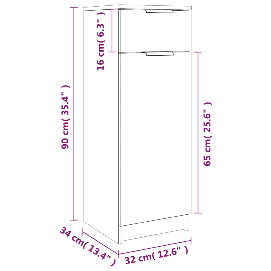 Badkamerkast 32X34X90 Cm Bewerkt Hout Grijs Sonoma Eikenkleurig