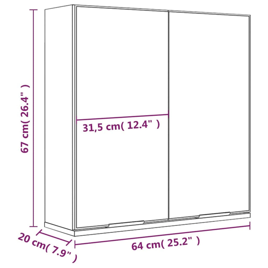 Badkamerkast Met Spiegel 64X20X67 Cm Eikenkleurig Grijs sonoma