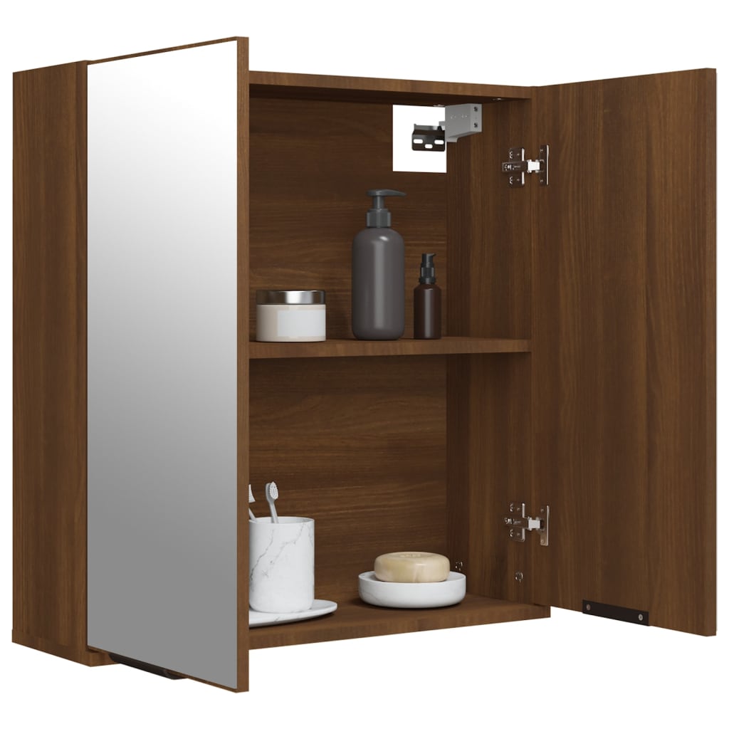 Badkamerkast Met Spiegel 64X20X67 Cm Kleurig Bruineiken