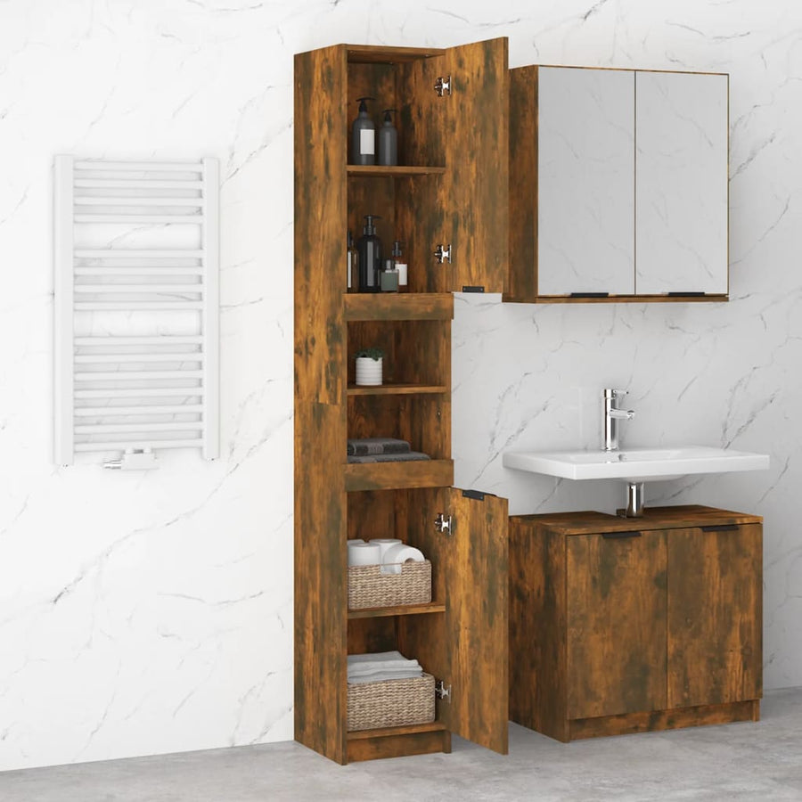 Badkamerkast 32X34X188,5 Cm Bewerkt Hout Gerookt Eikenkleurig
