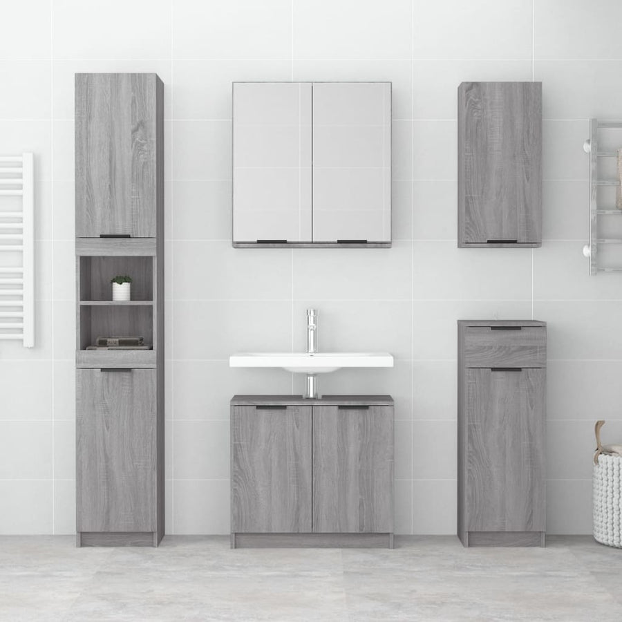 Badkamerkast 32X34X188,5 Cm Bewerkt Hout Grijs Sonoma Eiken