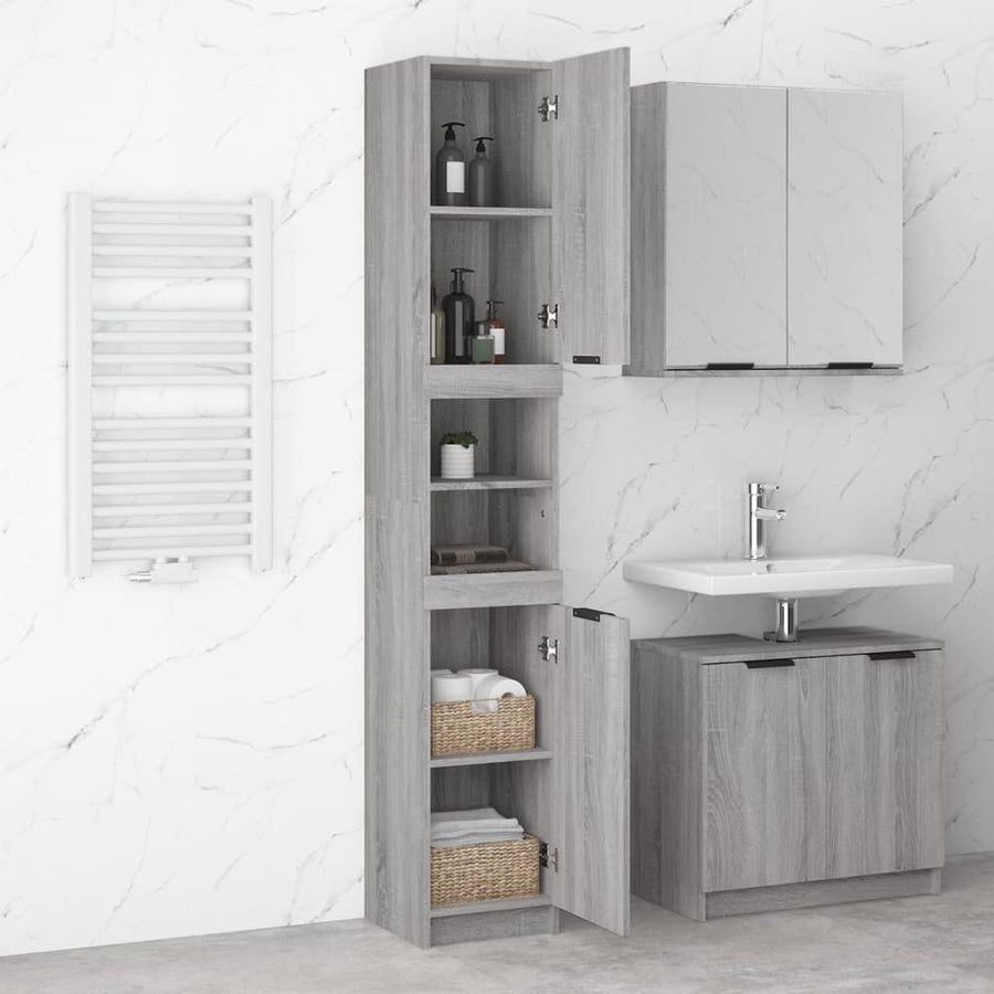Badkamerkast 32X34X188,5 Cm Bewerkt Hout Grijs Sonoma Eiken