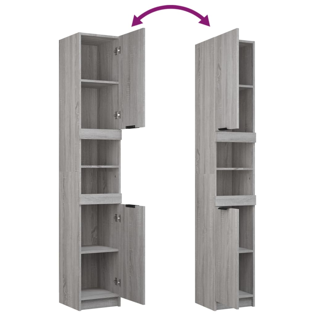Badkamerkast 32X34X188,5 Cm Bewerkt Hout Grijs Sonoma Eiken