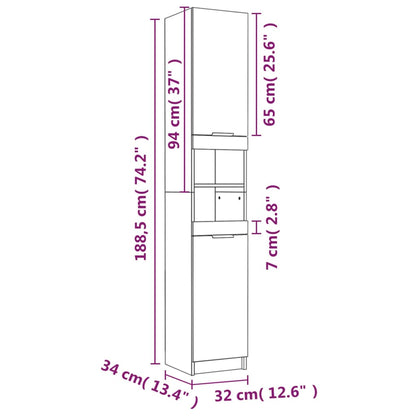 Badkamerkast 32X34X188,5 Cm Bewerkt Hout Grijs Sonoma Eiken