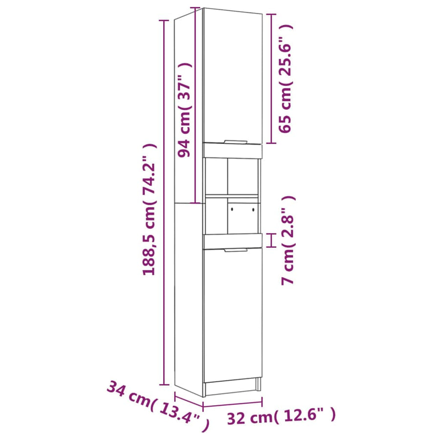 Badkamerkast 32X34X188,5 Cm Bewerkt Hout Grijs Sonoma Eiken