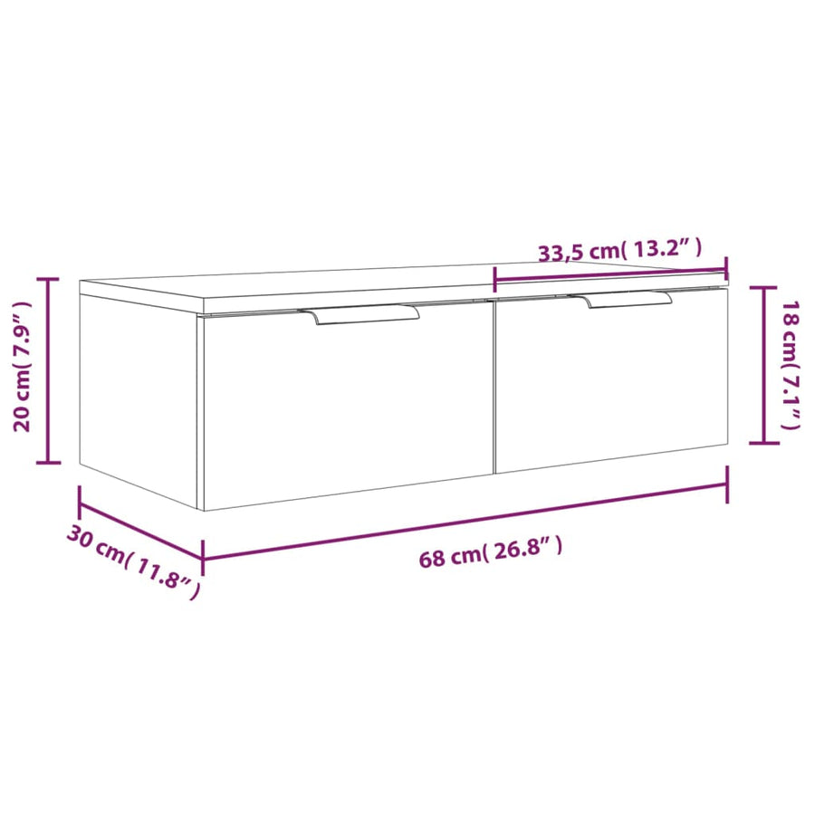 Wandkast 68X30X20 Cm Bewerkt Hout Kleurig Gerookt eiken