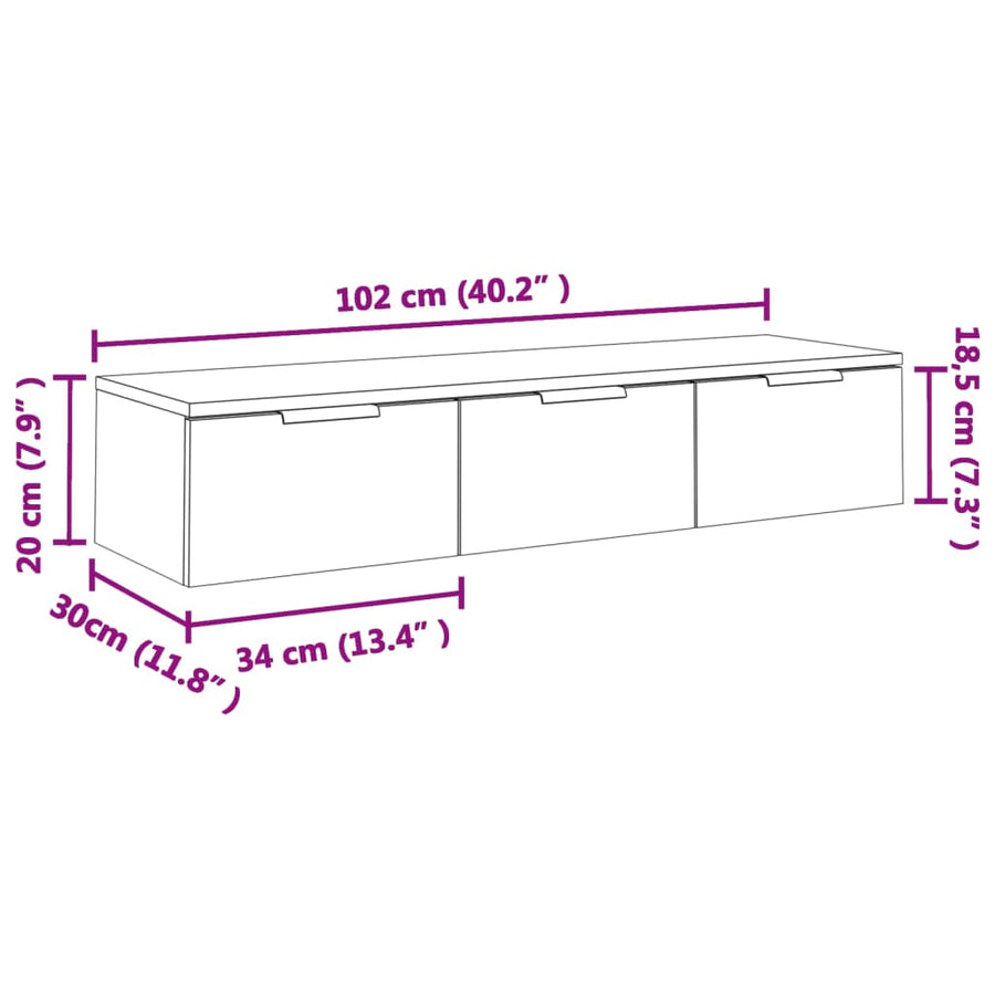 Wandkast 102X30X20 Cm Bewerkt Hout Grijs Sonoma Eikenkleurig