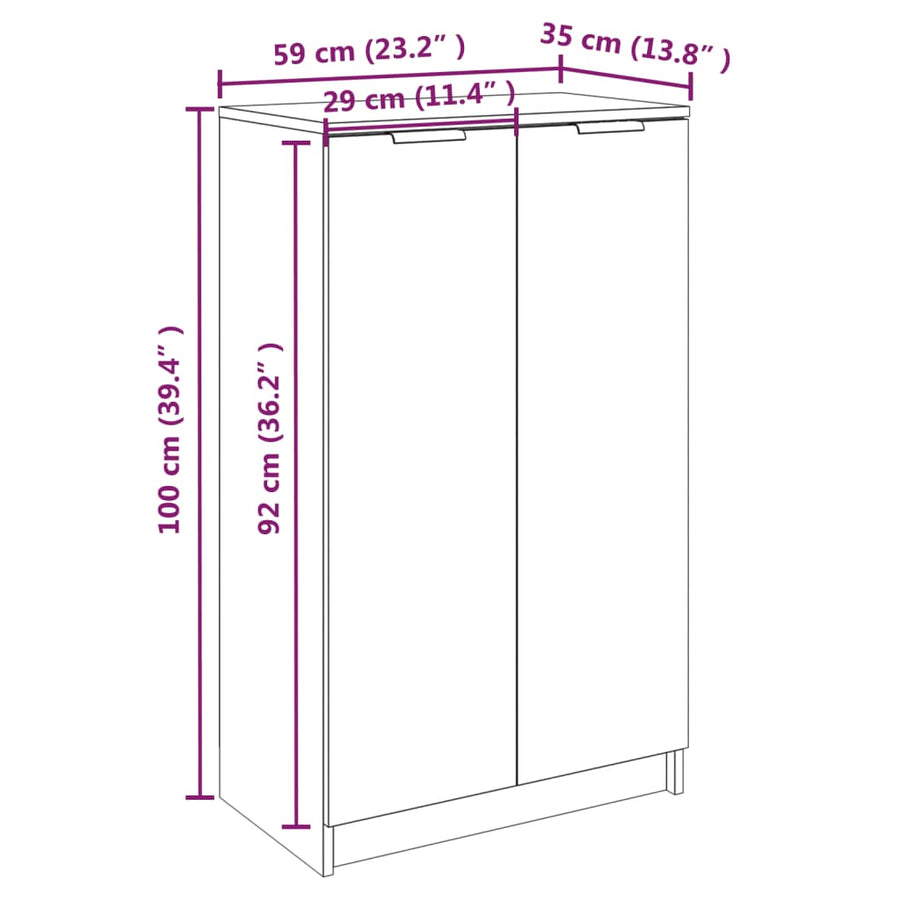 Schoenenkast 59X35X00 Cm Bewerkt Hout Eikenkleur Grijs sonoma