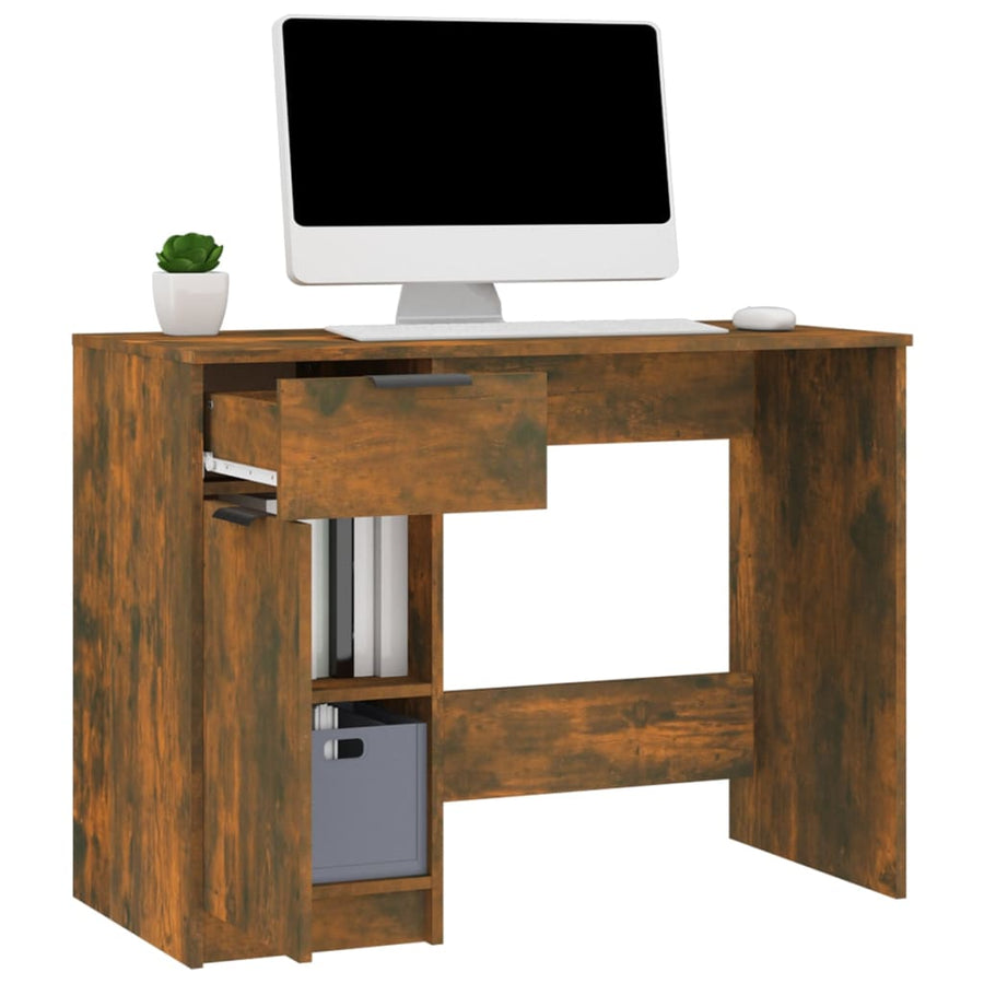 Bureau 100X50X75 Cm Bewerkt Hout Gerookt Eikenkleurig