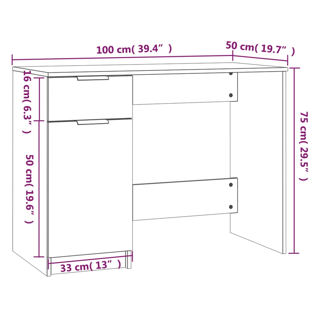 Bureau 100X50X75 Cm Bewerkt Hout Gerookt Eikenkleurig