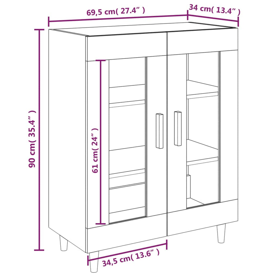 Dressoir 69,5X34X90 Cm Bewerkt Hout Gerookt Eikenkleurig
