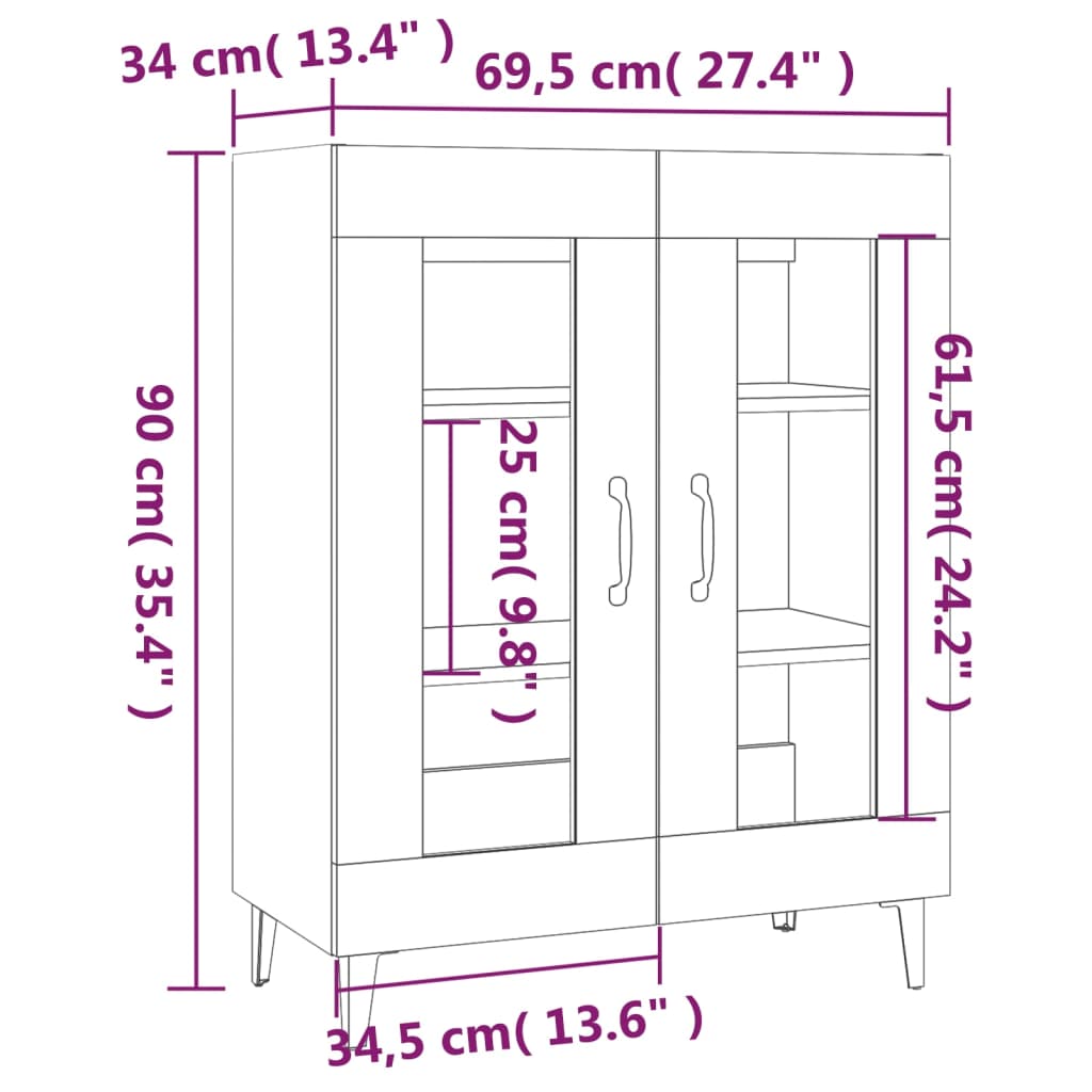 Dressoir 69,5X34X90 Cm Bewerkt Hout Gerookt Eikenkleurig