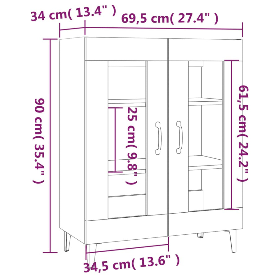 Dressoir 69,5X34X90 Cm Bewerkt Hout Grijs Sonoma Eikenkleurig