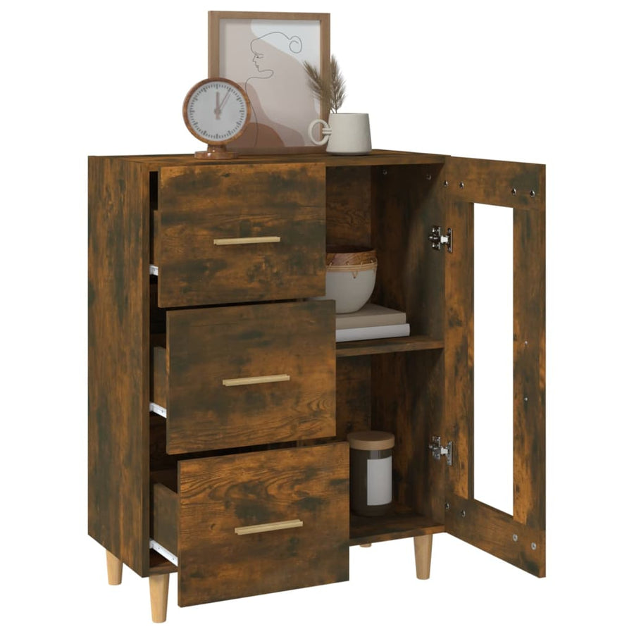 Dressoir 69,5X34X90 Cm Bewerkt Hout Gerookt Eikenkleurig