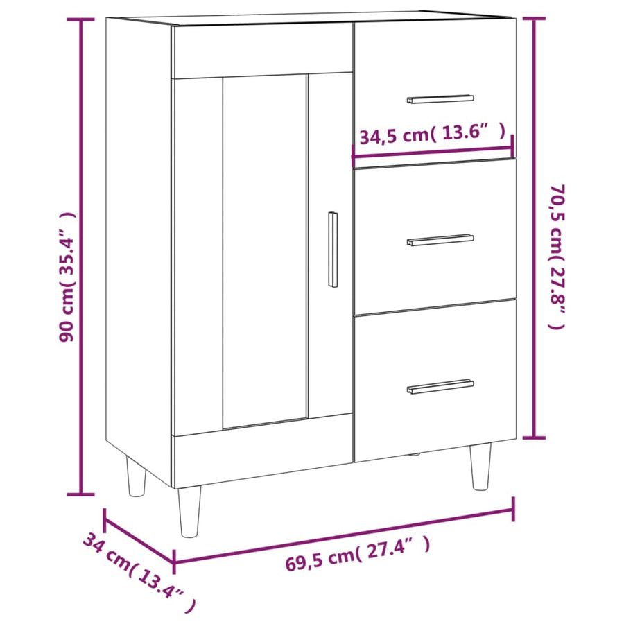 Dressoir 69,5X34X90 Cm Bewerkt Hout Gerookt Eikenkleurig