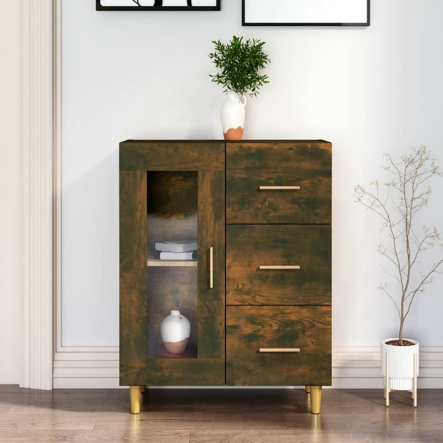 Dressoir 69,5X34X90 Cm Bewerkt Hout Gerookt Eikenkleurig