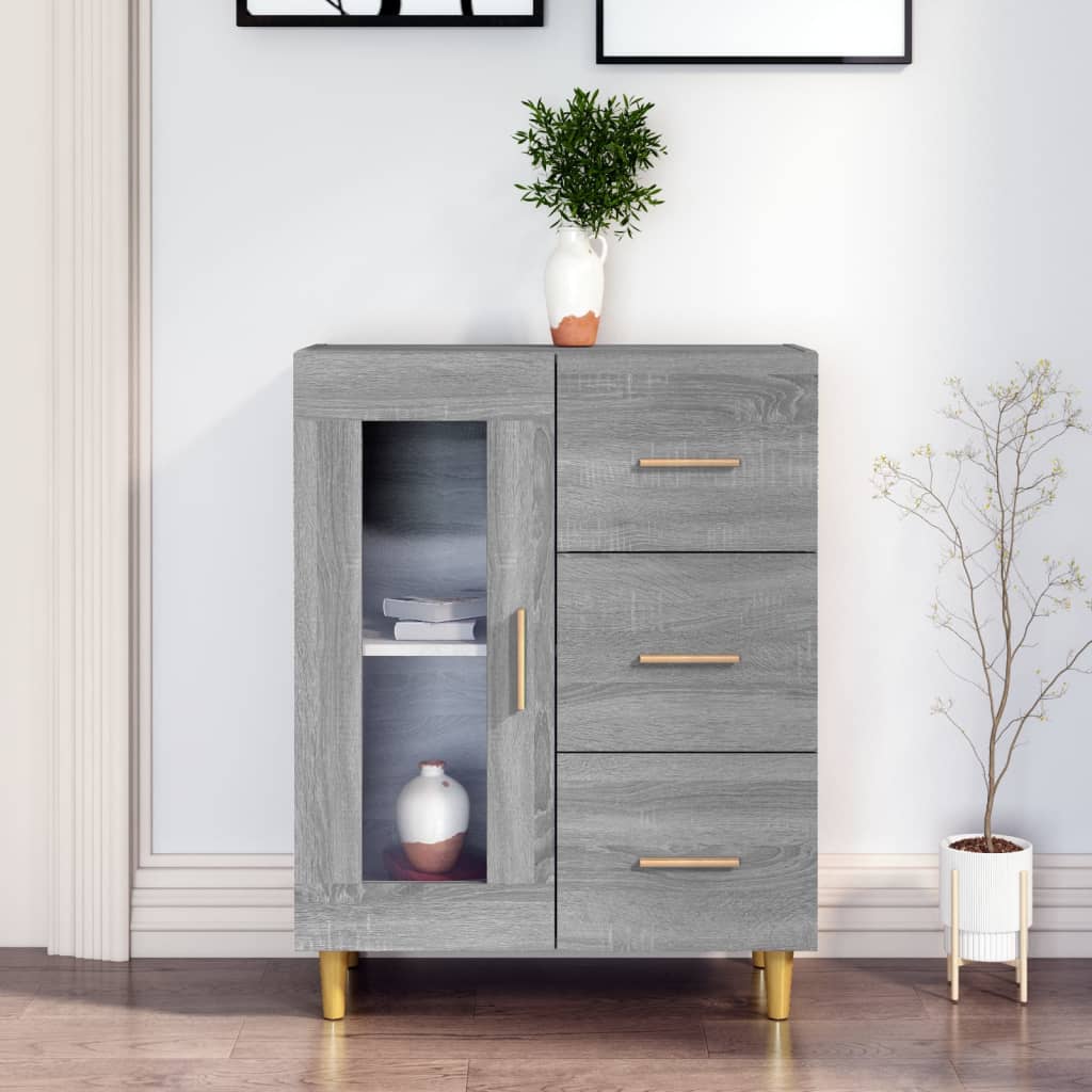 Dressoir 69,5X34X90 Cm Bewerkt Hout Eikenkleurig Grijs sonoma