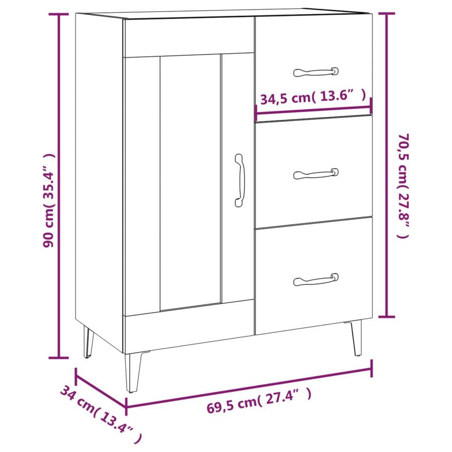 Dressoir 69,5X34X90 Cm Bewerkt Hout Gerookt Eikenkleurig 1