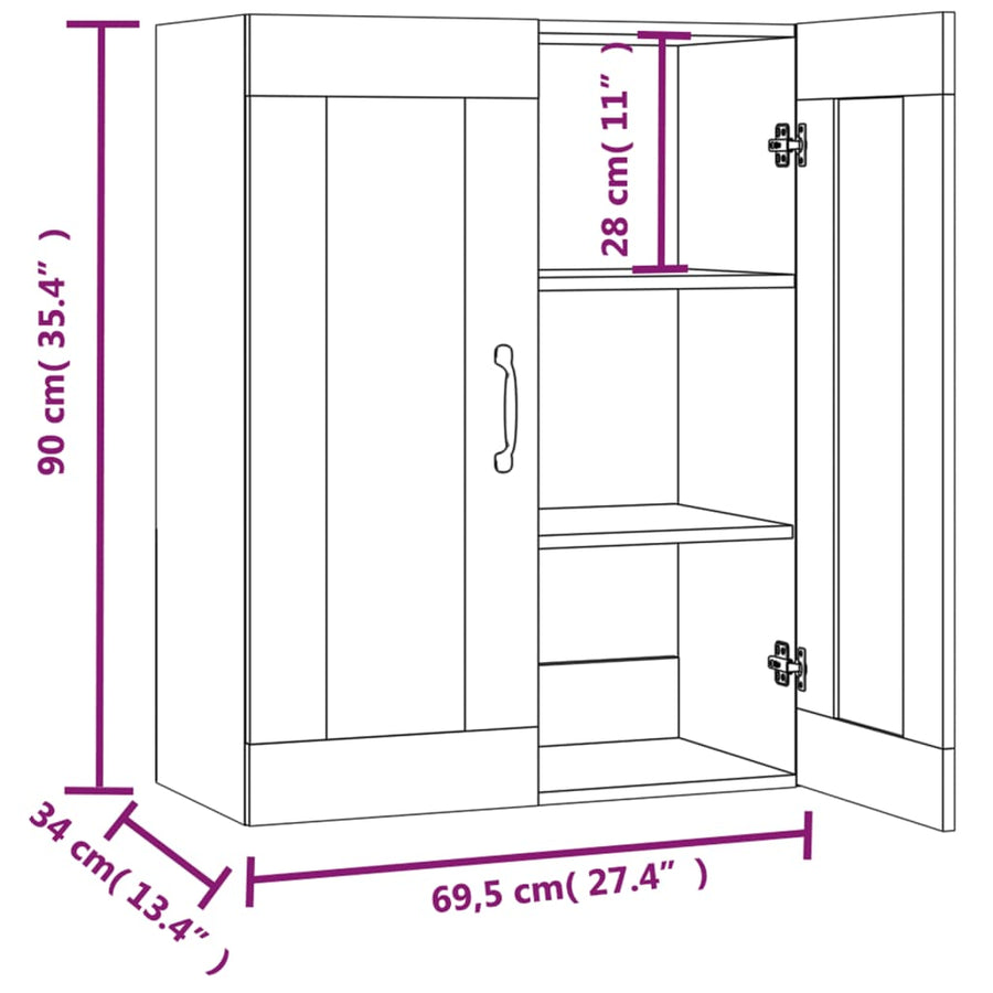 Hangkast 69,5X34X90 Cm Grijs Sonoma Eikenkleurig