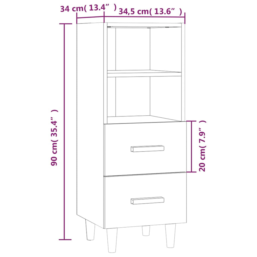 Dressoir 34,5X34X90 Cm Bewerkt Hout Eikenkleurig Grijs sonoma