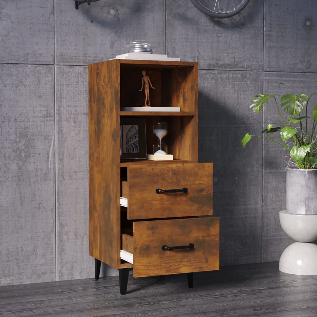 Dressoir 34,5X34X90 Cm Bewerkt Hout Gerookt Eikenkleurig