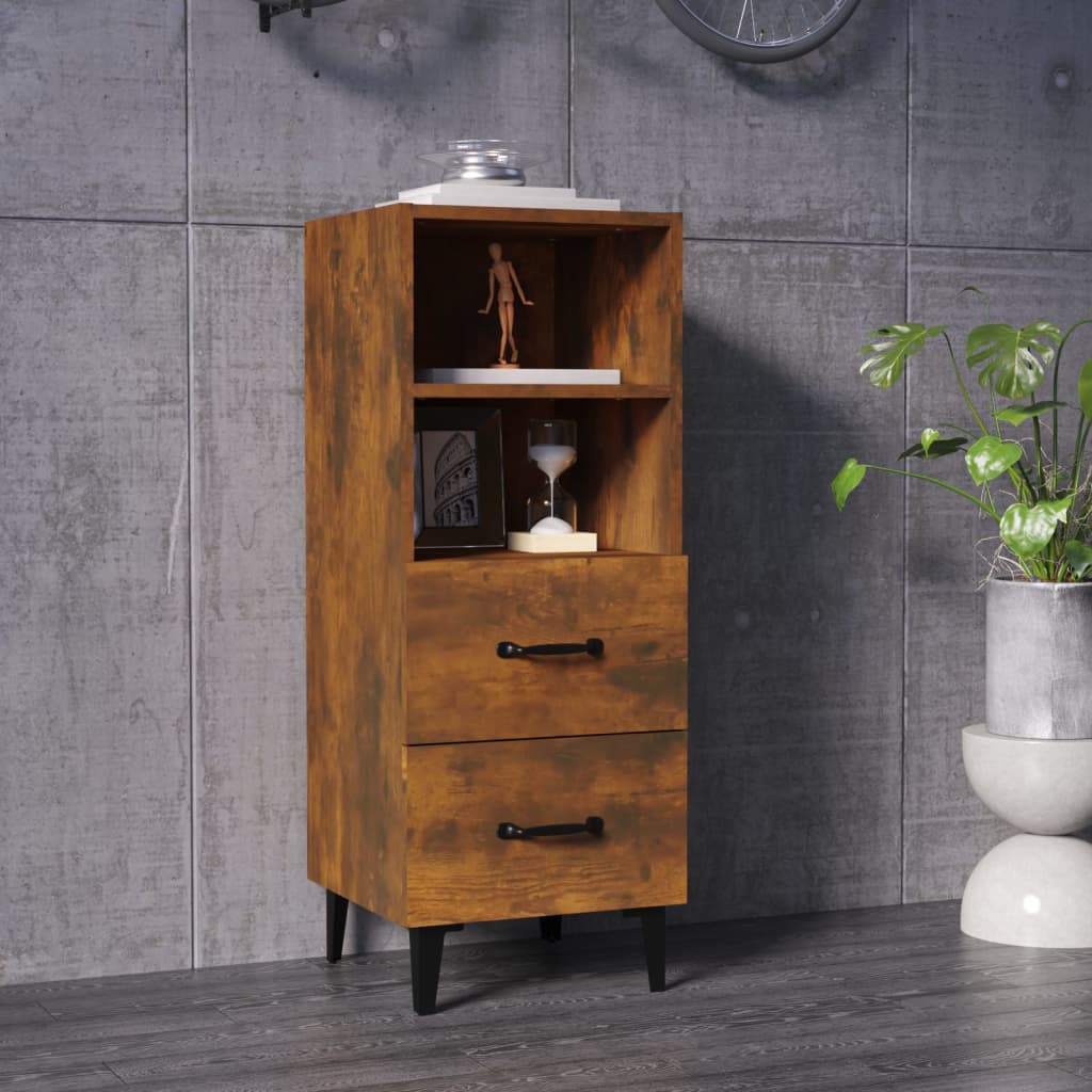 Dressoir 34,5X34X90 Cm Bewerkt Hout Gerookt Eikenkleurig