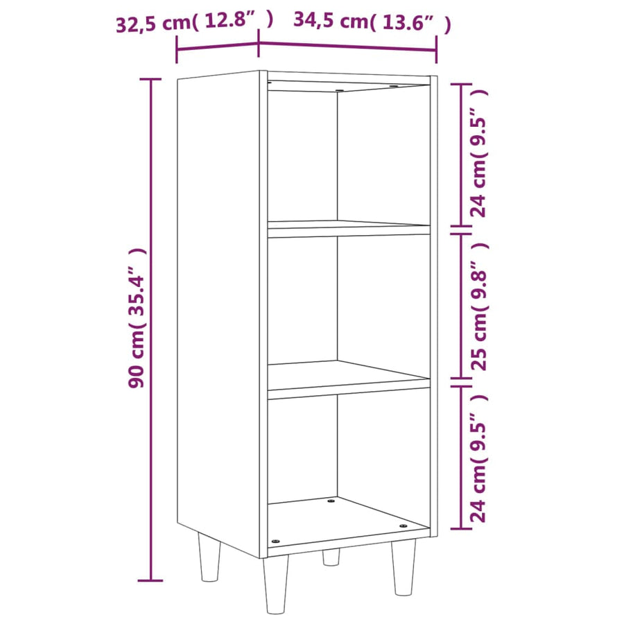 Dressoir 34,5X32,5X90 Cm Bewerkt Hout Eikenkleurig Grijs sonoma