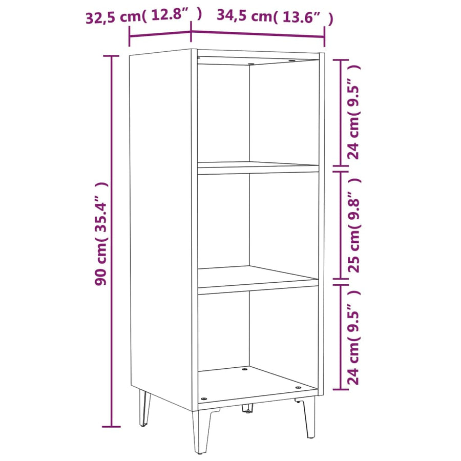 Dressoir 34,5X32,5X90 Cm Bewerkt Hout Bruin Eikenkleur