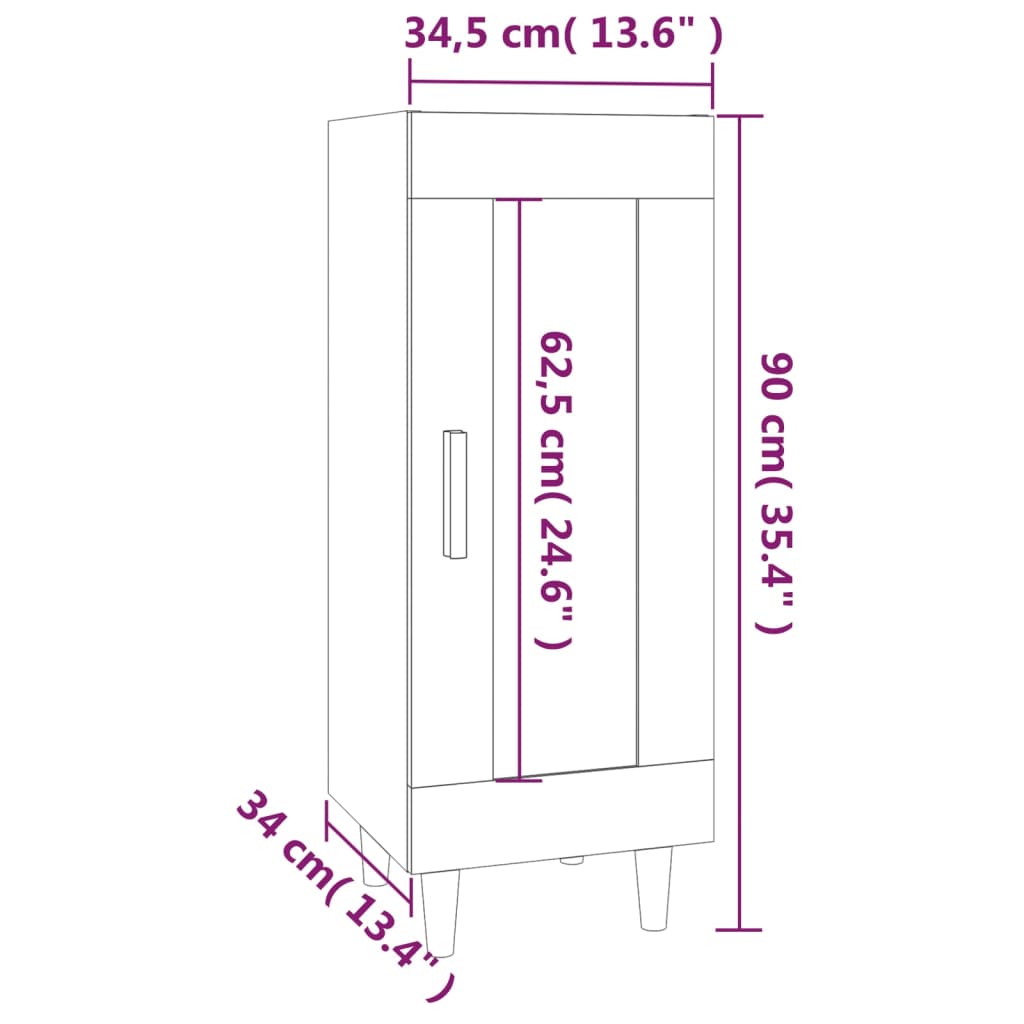 Dressoir 34,5X34X90 Cm Bewerkt Hout Eikenkleurig Grijs sonoma