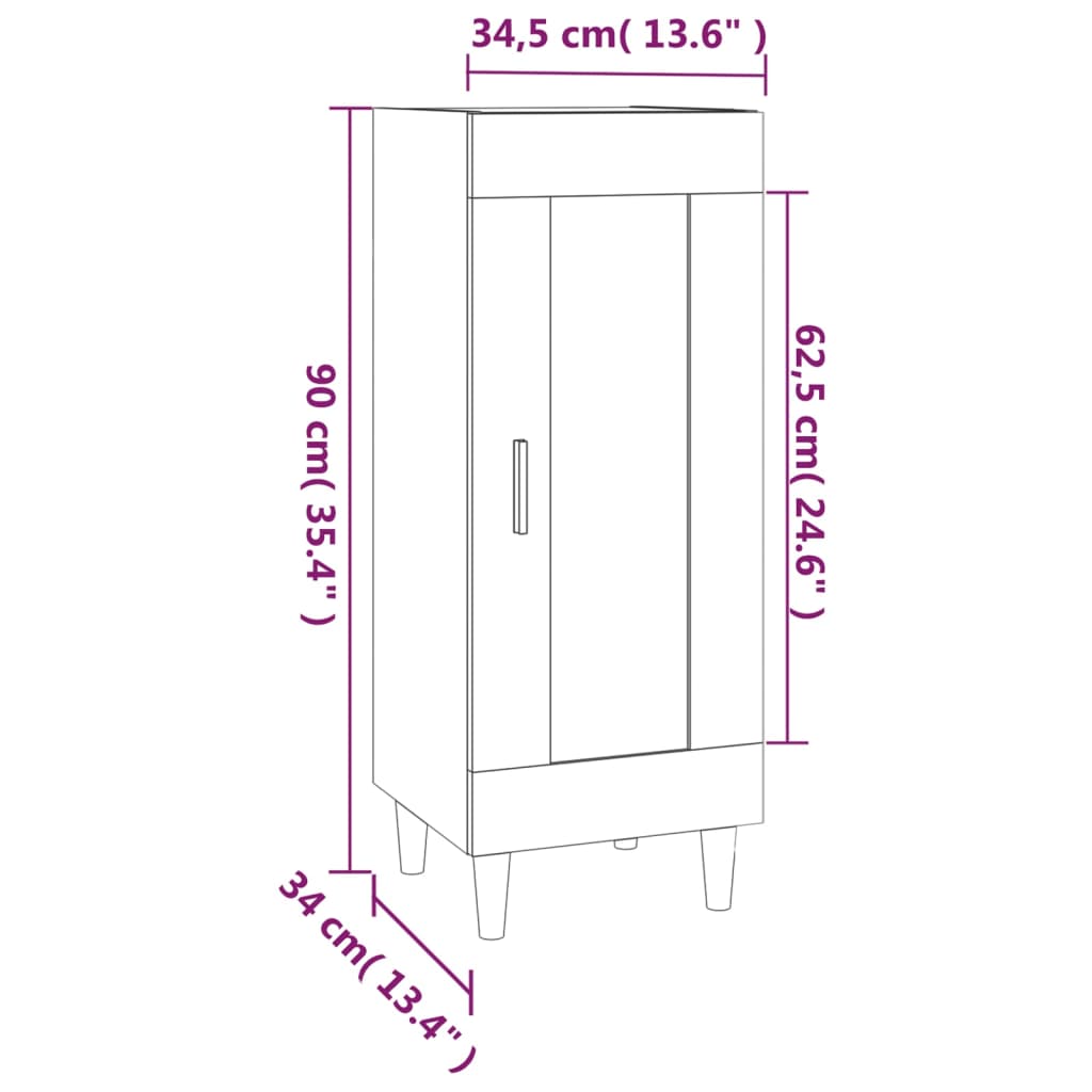 Dressoir 34,5X34X90 Cm Bewerkt Hout Grijs Sonoma Eikenkleurig