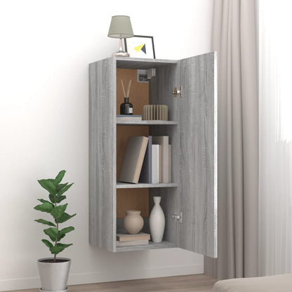 Wandkast 34,5X34X90 Cm Bewerkt Hout Grijs Sonoma Eikenkleurig