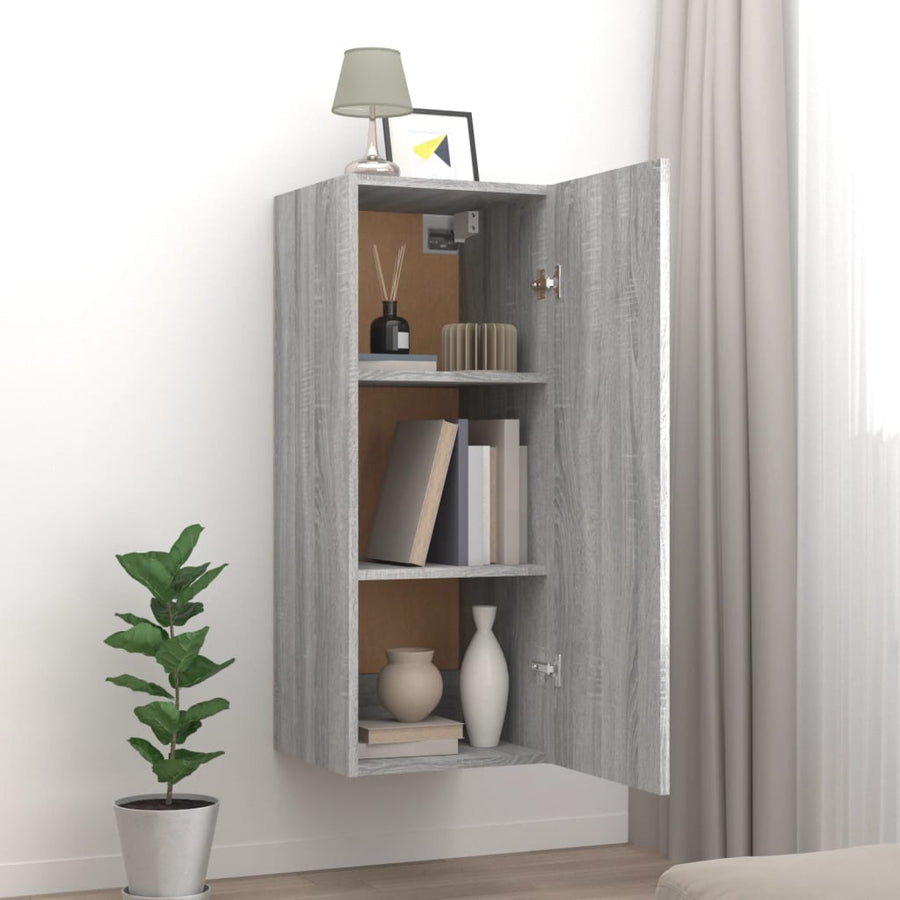 Wandkast 34,5X34X90 Cm Bewerkt Hout Grijs Sonoma Eikenkleurig