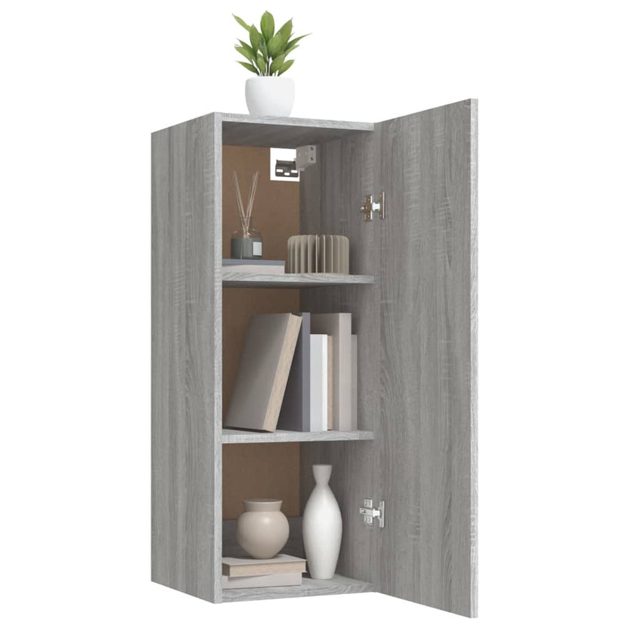 Wandkast 34,5X34X90 Cm Bewerkt Hout Grijs Sonoma Eikenkleurig