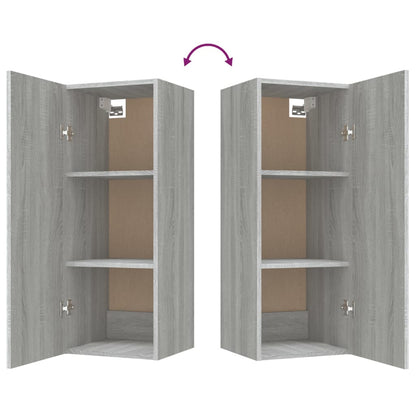 Wandkast 34,5X34X90 Cm Bewerkt Hout Grijs Sonoma Eikenkleurig