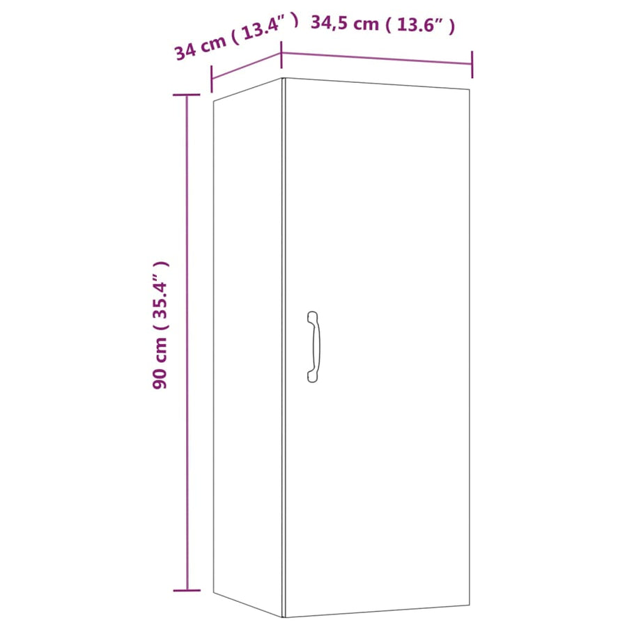Wandkast 34,5X34X90 Cm Bewerkt Hout Grijs Sonoma Eikenkleurig