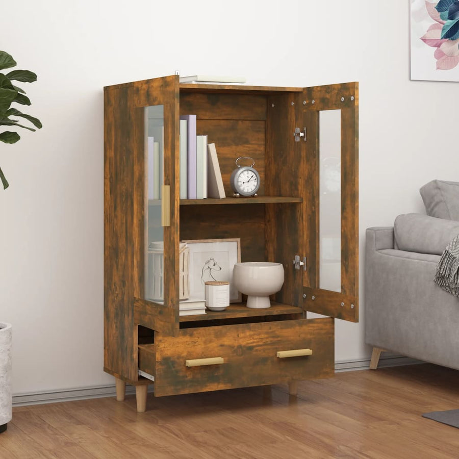 Hoge Kast 70X31X115 Cm Bewerkt Hout Gerookt Eikenkleurig
