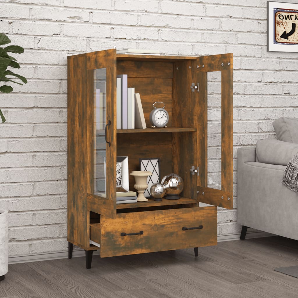 Hoge Kast 70X31X115 Cm Bewerkt Hout Gerookt Eikenkleurig