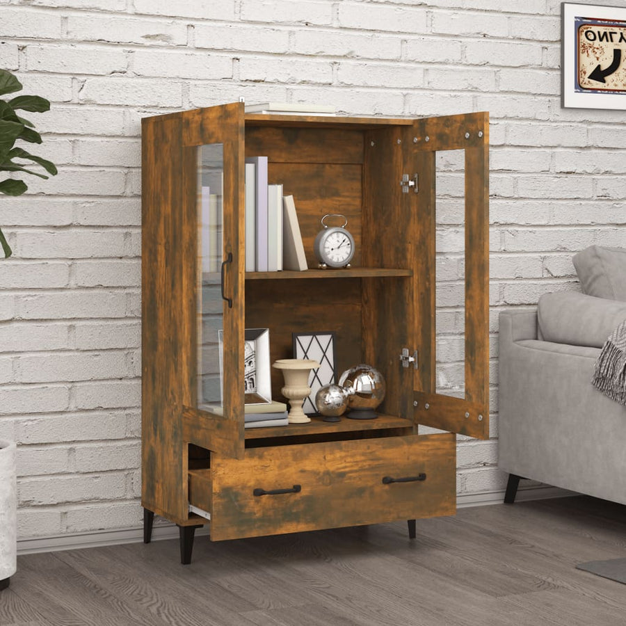 Hoge Kast 70X31X115 Cm Bewerkt Hout Gerookt Eikenkleurig