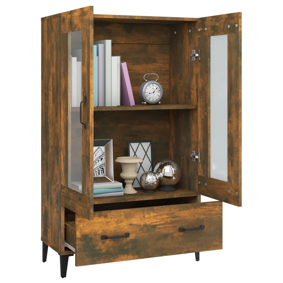 Hoge Kast 70X31X115 Cm Bewerkt Hout Gerookt Eikenkleurig