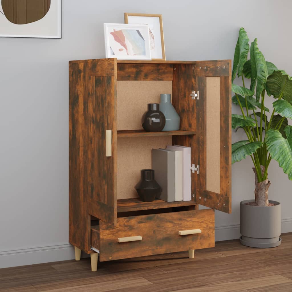Hoge Kast 70X31X115 Cm Bewerkt Hout Kleurig Gerookt eiken