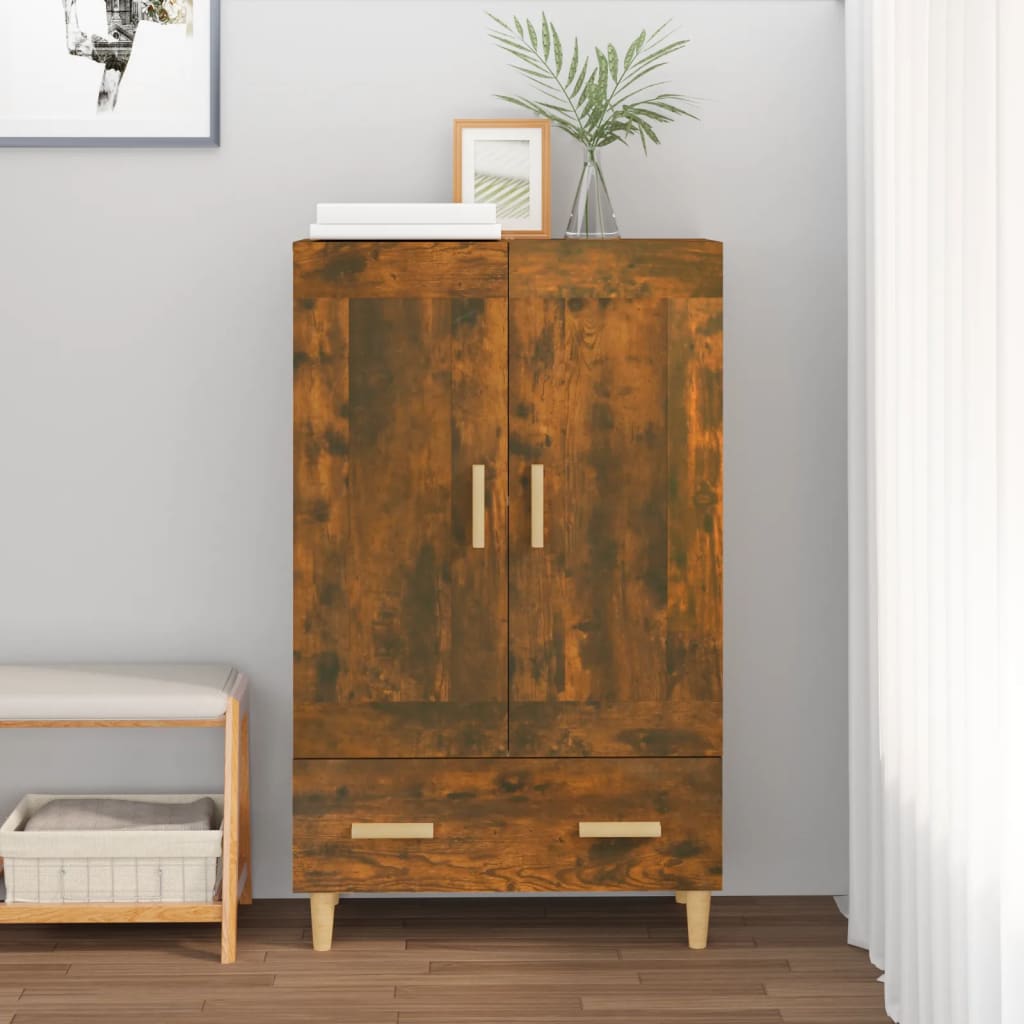 Hoge Kast 70X31X115 Cm Bewerkt Hout Kleurig Gerookt eiken