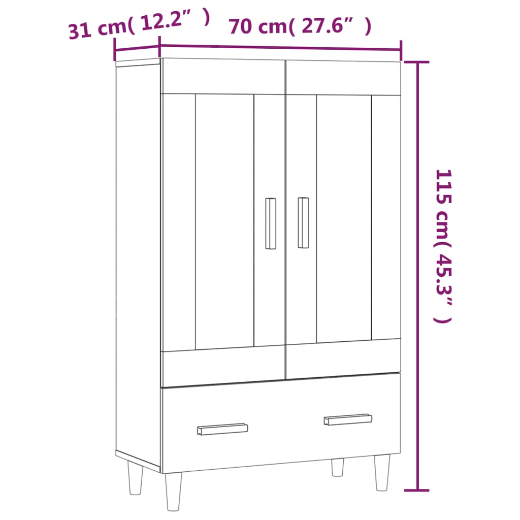 Hoge Kast 70X31X115 Cm Bewerkt Hout Eikenkleurig Grijs sonoma