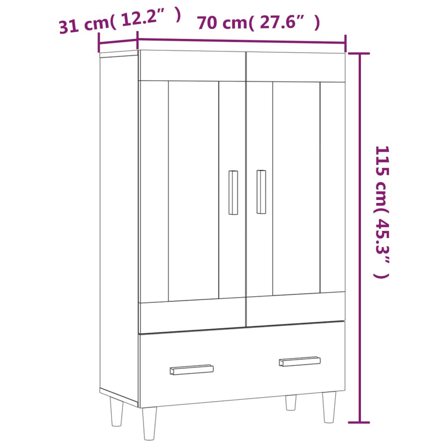 Hoge Kast 70X31X115 Cm Bewerkt Hout Eikenkleurig Grijs sonoma
