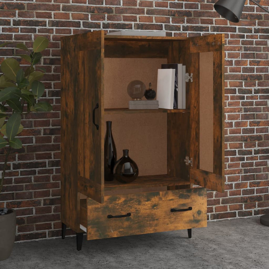 Hoge kast 70x31x115 cm bewerkt hout gerookt eikenkleurig