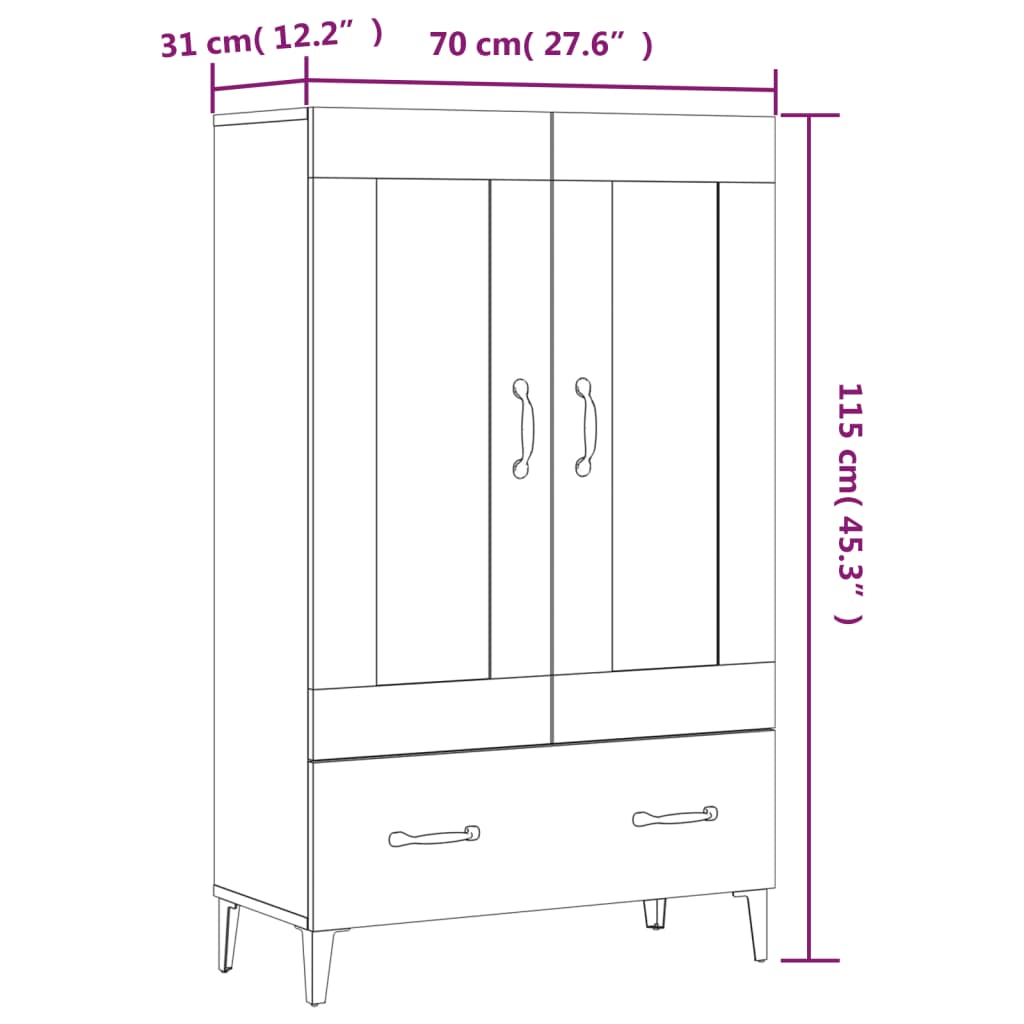 Hoge Kast 70X31X115 Cm Bewerkt Hout Eikenkleurig Grijs sonoma