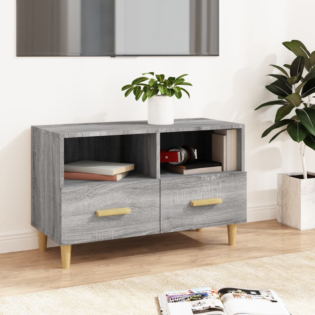 Tv-Meubel 80X36X50 Cm Bewerkt Hout Eikenkleurig Grijs sonoma