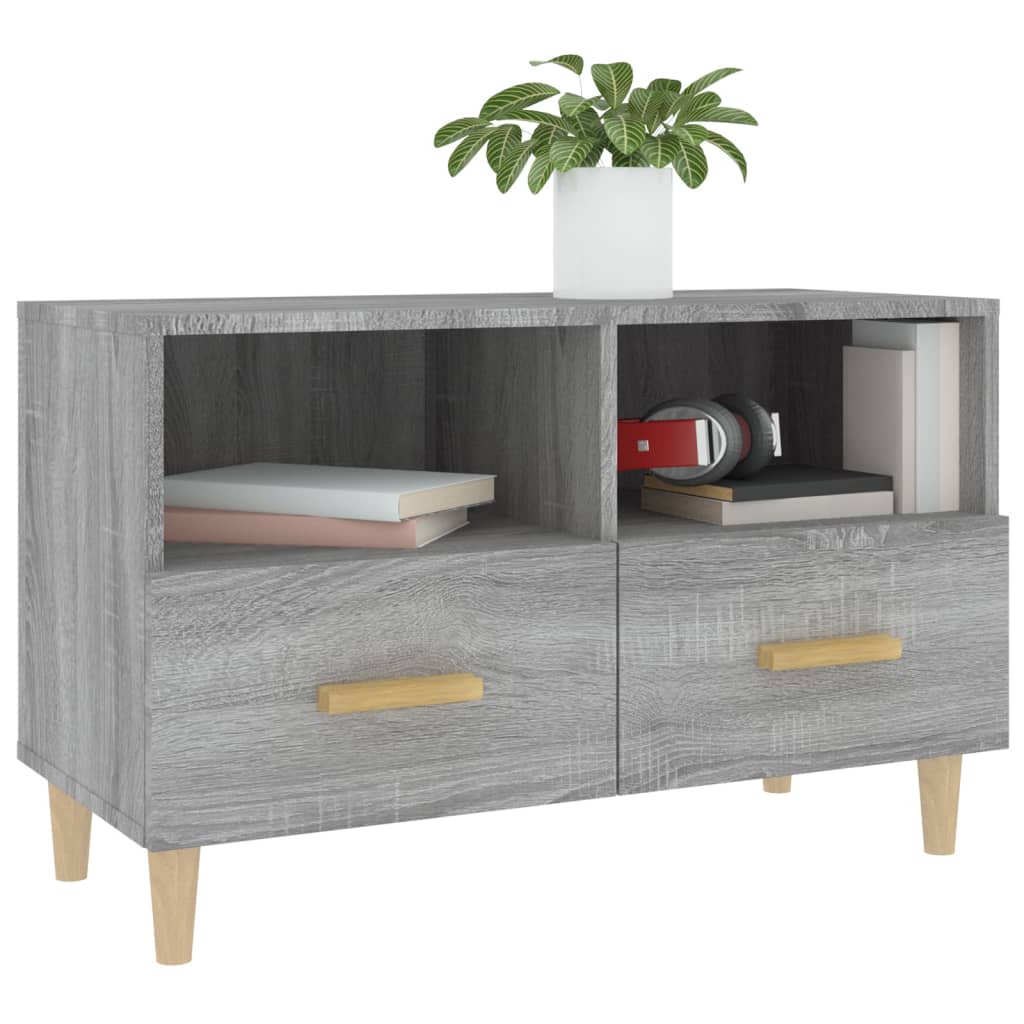 Tv-Meubel 80X36X50 Cm Bewerkt Hout Eikenkleurig Grijs sonoma